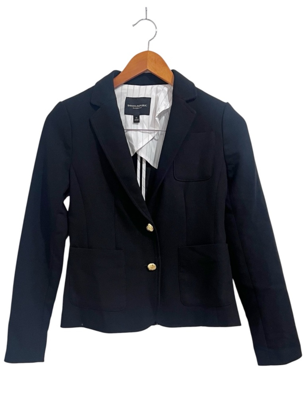 EUC Banana Republic Black Tailored Classic Fit Single Gold Button Blazer Jacket